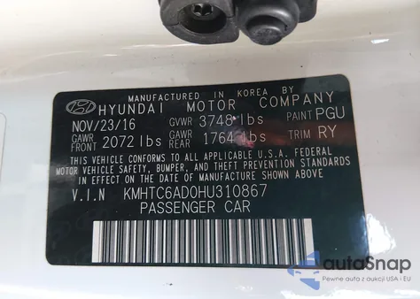 2017 Hyundai Veloster z USA, uszkodzony, nr VIN KMHTC6AD0HU310867